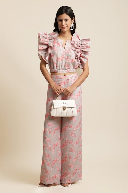 EWOKE Ruffle Printed Top & Pant Set 