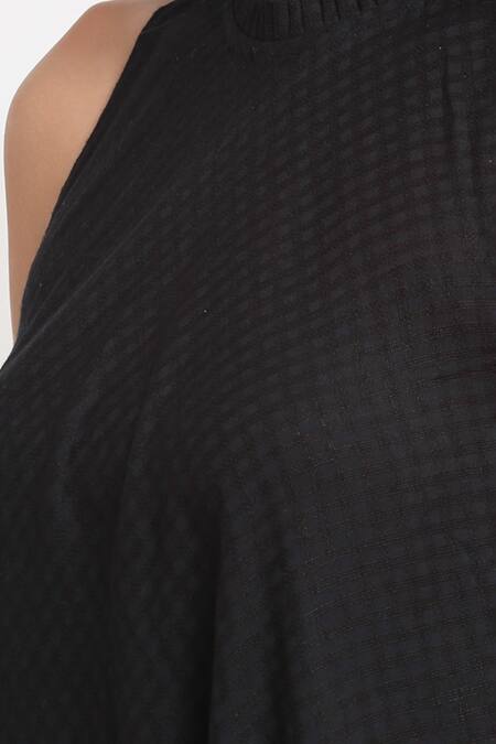 Shop Ewoke Black Tencel Round Neck Ruffle Pleated Dress Online at Aza Fashions Shop_Ewoke_Black Tencel Round Neck Ruffle Pleated Dress _Online_at_Aza_Fashions