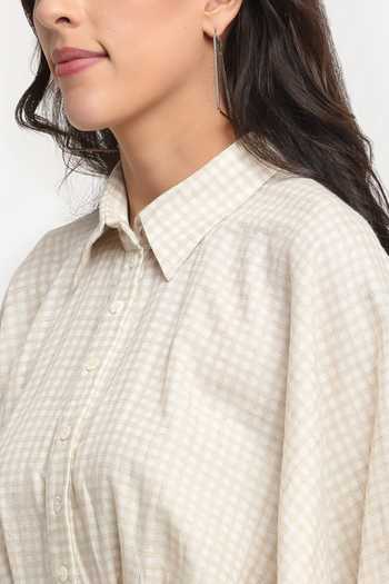 Buy_Ewoke_Off White Tencel Collared Textured Shirt Dress _Online_at_Aza_Fashions