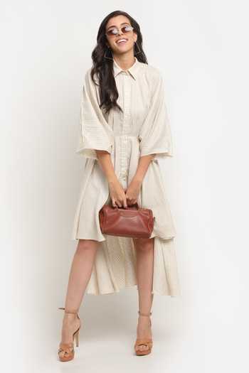 Shop_Ewoke_Off White Tencel Collared Textured Shirt Dress _Online_at_Aza_Fashions