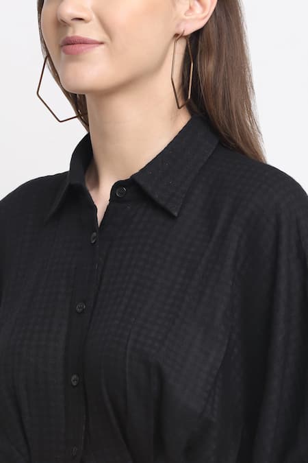 Buy_Ewoke_Black Tencel Collared Asymmetric Shirt Dress _Online_at_Aza_Fashions