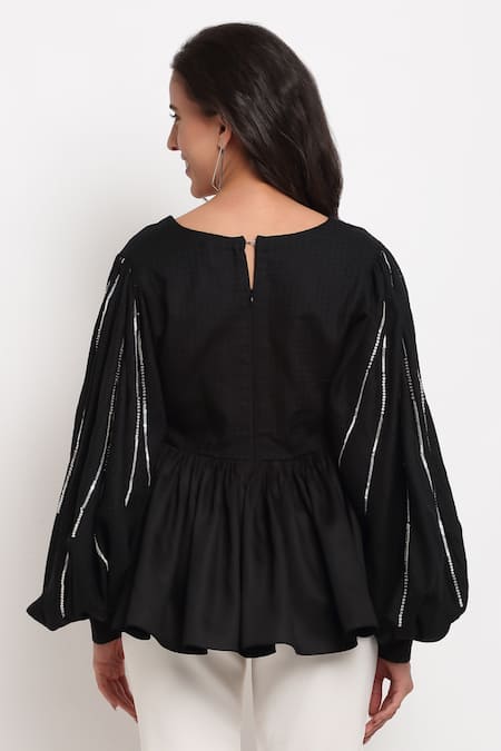 Ewoke Glass Bead Sleeve Embroidered Top 