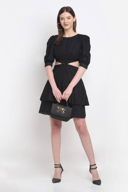 Buy_Ewoke_Black Tencel Round Neck Belinda Tiered Dress _Online_at_Aza_Fashions