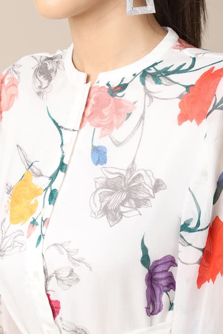 Shop_Ewoke_White Chiffon Bandeau Neck Carmen Floral Print Shirt Dress _Online_at_Aza_Fashions