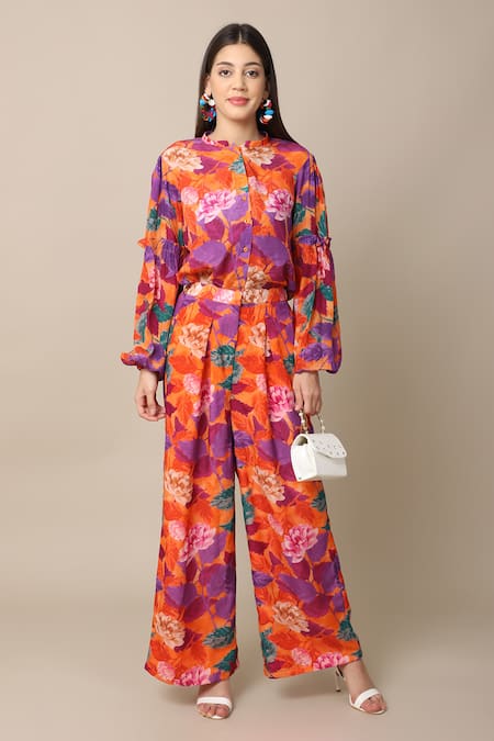 EWOKE Flower Print Shirt With Pant 