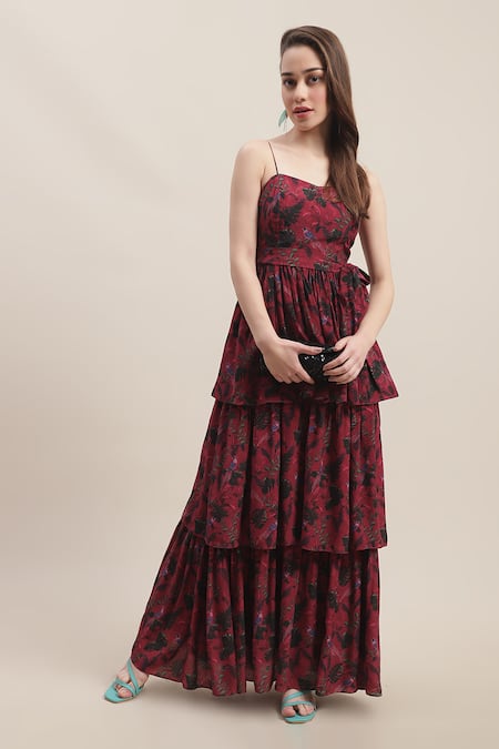 Shop_Ewoke_Red Crepe Asymmetric Jacqueline Jungle Print Tiered Dress _Online_at_Aza_Fashions