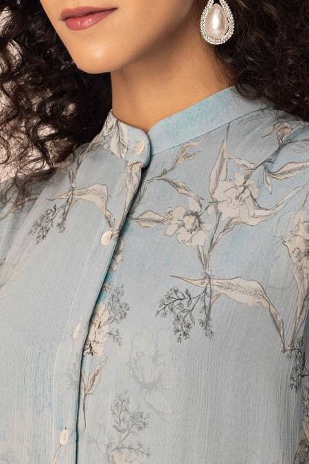 Shop Ewoke Grey Chiffon Bandeau Neck Floral Print Shirt Dress Online at Aza Fashions Shop_Ewoke_Grey Chiffon Bandeau Neck Floral Print Shirt Dress _Online_at_Aza_Fashions