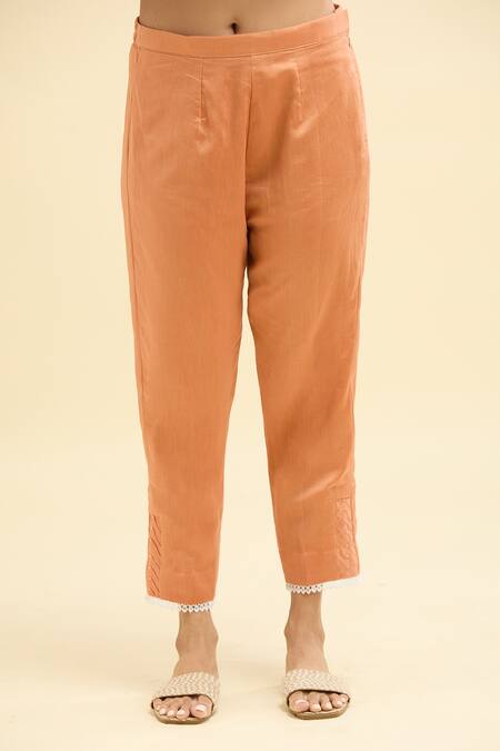 Buy_Shipraa Grover_Orange Chanderi, Cotton Pearls, Embroidery Split Aiza Floral Kurta Pant Set_Online_at_Aza_Fashions