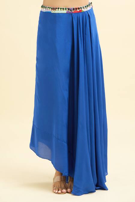 Buy_Basanti - Kapde Aur Koffee_Multi Color Crepe Stones, Sequins, Abstract Print Cape And Draped Skirt Set_Online_at_Aza_Fashions