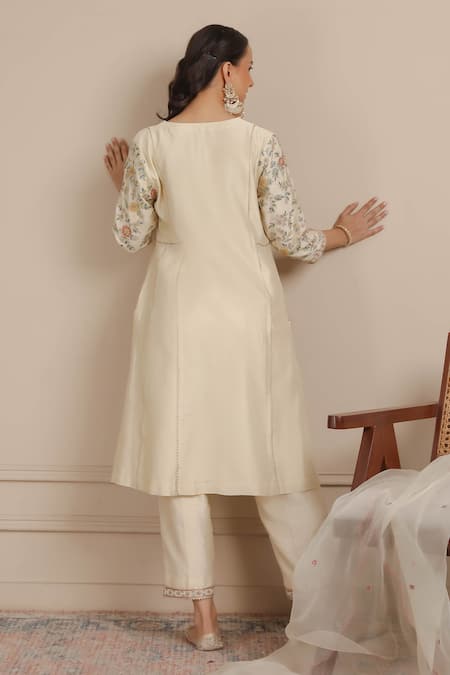 Nemaani Floral Embroidered A-Line Kurta Pant Set 