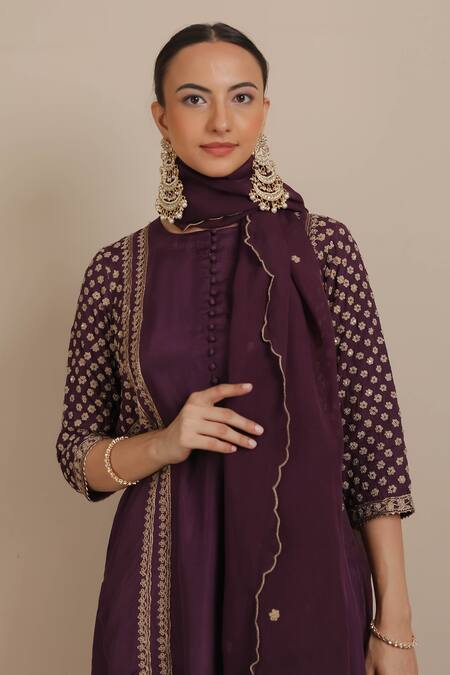 Shop_Nemaani_Purple Silk, Organza, Modal, Satin Dori Embroidered Short Kurta Salwar Set _Online_at_Aza_Fashions
