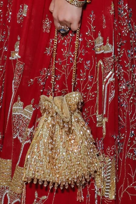 House Of Kosha Gold Sequins, Beads Haya Crystal Embellished Potli Bag Online at Aza Fashions House Of Kosha_Gold Sequins, Beads Haya Crystal Embellished Potli Bag _Online_at_Aza_Fashions