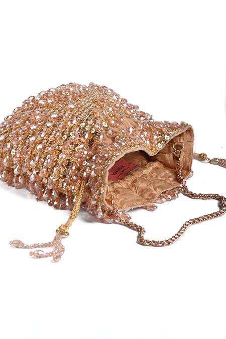 Shop House Of Kosha Gold Sequins, Beads Haya Crystal Embellished Potli Bag Online at Aza Fashions Shop_House Of Kosha_Gold Sequins, Beads Haya Crystal Embellished Potli Bag _Online_at_Aza_Fashions
