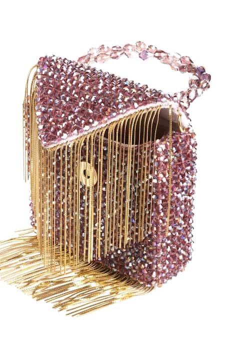 House Of Kosha Purple Metallic Thread, Fringe Natali Embellished Mini Bag Online at Aza Fashions House Of Kosha_Purple Metallic Thread, Fringe Natali Embellished Mini Bag _Online_at_Aza_Fashions