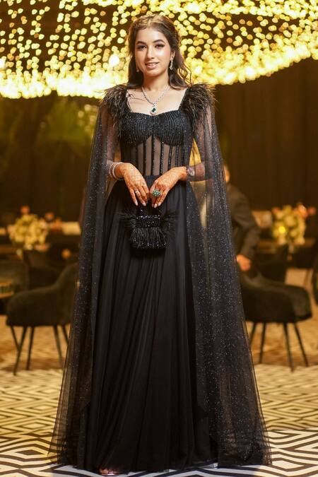 Shop House Of Kosha Black Feathers, Crystals Natali And Embellished Mini Bag at Aza Fashions Shop_House Of Kosha_Black Feathers, Crystals Natali And Embellished Mini Bag _at_Aza_Fashions