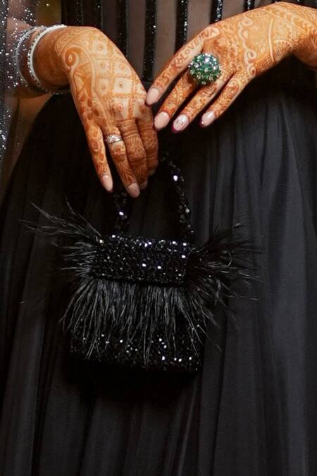 Buy House Of Kosha Black Feathers, Crystals Natali And Embellished Mini Bag Online at Aza Fashions Buy_House Of Kosha_Black Feathers, Crystals Natali And Embellished Mini Bag _Online_at_Aza_Fashions