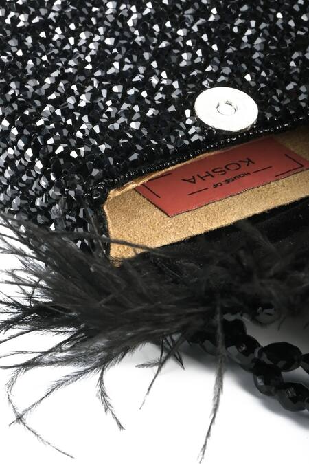 Shop House Of Kosha Black Feathers, Crystals Natali And Embellished Mini Bag Online at Aza Fashions Shop_House Of Kosha_Black Feathers, Crystals Natali And Embellished Mini Bag _Online_at_Aza_Fashions