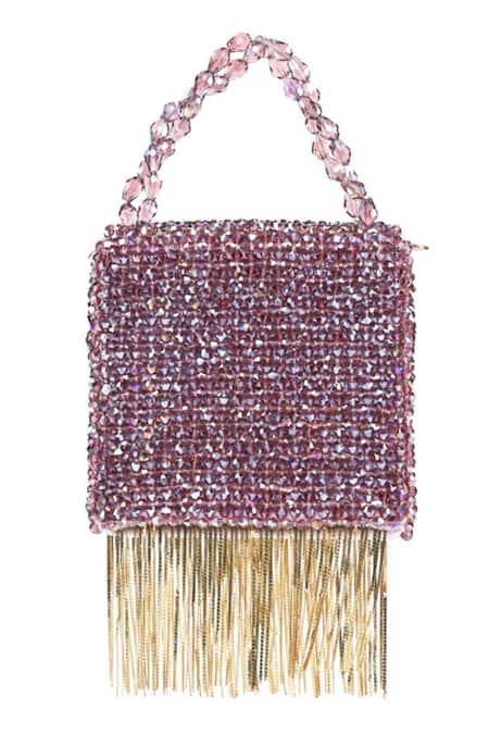 Shop House Of Kosha Purple Metallic Thread, Fringe Natali Embellished Mini Bag at Aza Fashions Shop_House Of Kosha_Purple Metallic Thread, Fringe Natali Embellished Mini Bag _at_Aza_Fashions