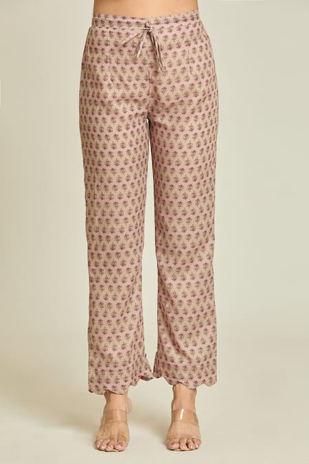 Samyukta Singhania Ivory Cotton, Net Embroidery Scoop Neck Floral Print Gathered Anarkali Pant Set Online at Aza Fashions Samyukta Singhania_Ivory Cotton, Net Embroidery Scoop Neck Floral Print Gathered Anarkali Pant Set _Online_at_Aza_Fashions