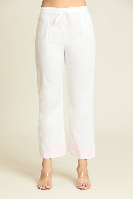 Buy_Naintara Bajaj_Pink Cotton, Net Embroidery V-neck Floral Vine Print Anarkali Pant Set _Online_at_Aza_Fashions