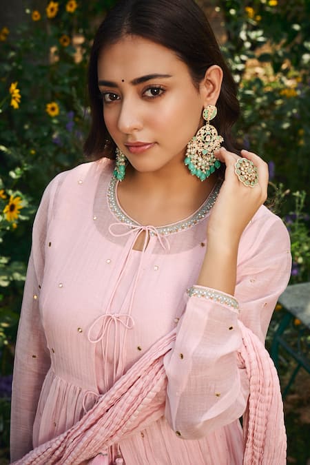 Buy_Almaari By Pooja Patel_Pink Chanderi Tassels, Embroidery Kamini Mirror Palazzo Set 