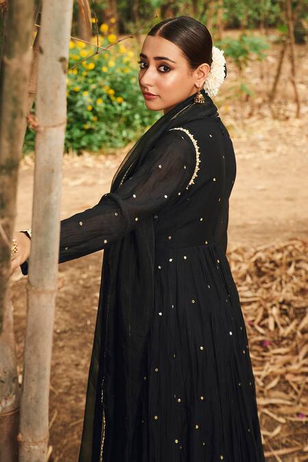 Buy Almaari By Pooja Patel Black Chanderi, Organza, Silk Mirrors, Gulkhaira Embroidered Anarkali Set Online at Aza Fashions Buy_Almaari By Pooja Patel_Black Chanderi, Organza, Silk Mirrors, Gulkhaira Embroidered Anarkali Set _Online_at_Aza_Fashions