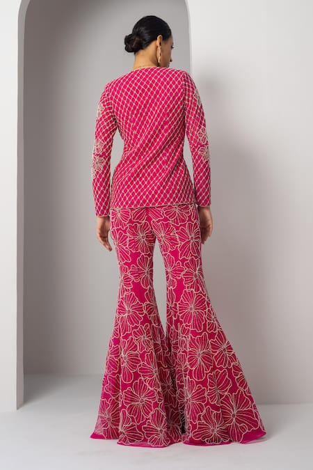 Charu And Vasundhara Vahin Trellis Embroidered Blazer With Sharara 