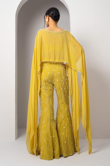 Charu And Vasundhara Vivi Hand Embroidered Poncho Pant Set 