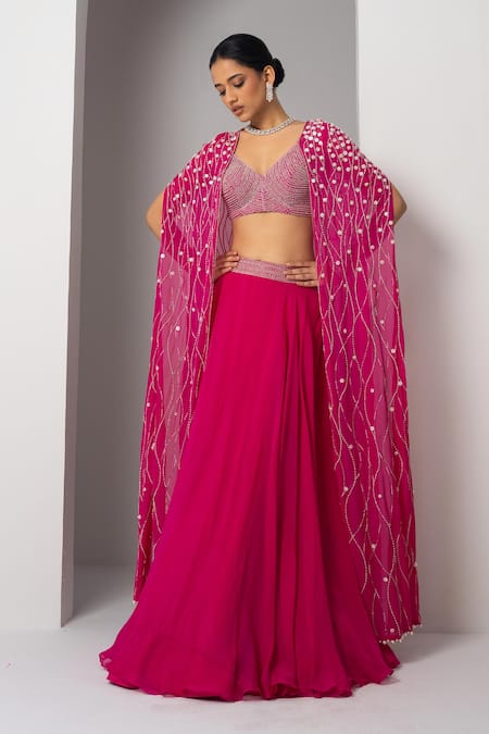 Charu and Vasundhara Volga Hand Embroidered Cape Skirt Set 