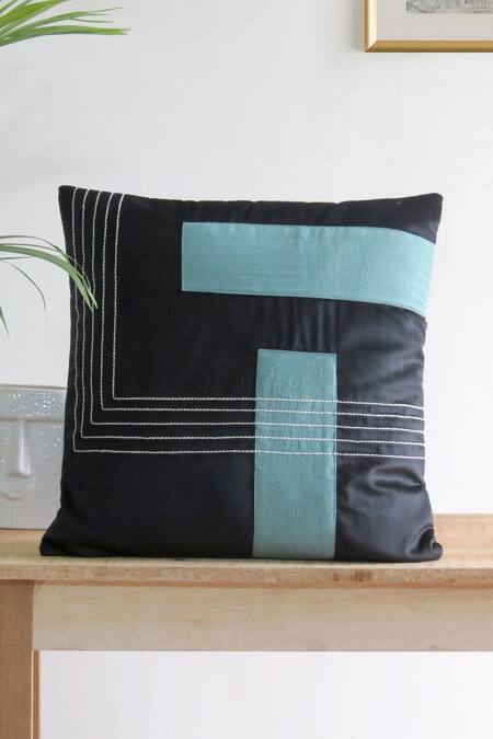 Mid July Home Black Velvet Patchwork Abstract Work Set Of 2 Cushion Covers Online at Aza Fashions Mid July Home_Black Velvet Patchwork Abstract Work Set Of 2 Cushion Covers_Online_at_Aza_Fashions