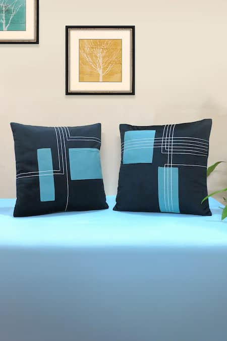 Mid July Home Two Tone Patch Work Set Of 2 Cushion Covers 