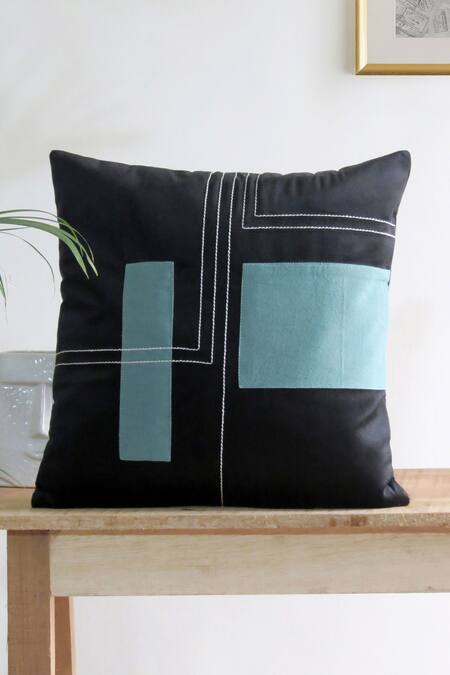 Buy_Mid July Home_Black Velvet Patchwork Two Tone Work Set Of 2 Cushion Covers_Online_at_Aza_Fashions