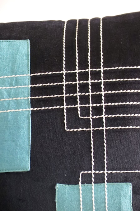 Shop_Mid July Home_Black Velvet Patchwork Two Tone Work Set Of 2 Cushion Covers_Online_at_Aza_Fashions