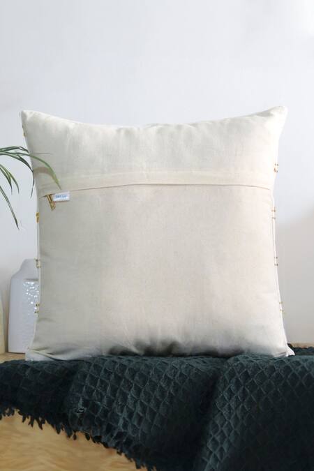 Shop Mid July Home Off White Cotton Embroidery Hand Set 2 Cushion Covers at Aza Fashions Shop_Mid July Home_Off White Cotton Embroidery Hand Set 2 Cushion Covers_at_Aza_Fashions