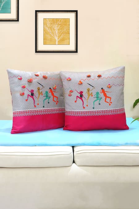 Mid July Home Dancing Frogs Print Set Of 2 Cushion Covers 