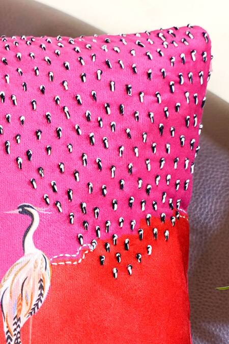 Mid July Home Pink Velvet Print, Embroidery Flying Birds Set Of 2 Cushion Covers Online at Aza Fashions Mid July Home_Pink Velvet Print, Embroidery Flying Birds Set Of 2 Cushion Covers_Online_at_Aza_Fashions