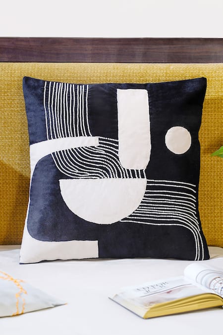 Shop_Mid July Home_Black Velvet Embroidery Mesmerizing Mystery Abstract Set Of 2 Cushion Covers_Online_at_Aza_Fashions