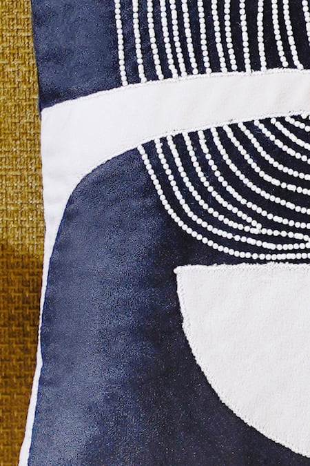 Mid July Home_Black Velvet Embroidery Mesmerizing Mystery Abstract Set Of 2 Cushion Covers_at_Aza_Fashions