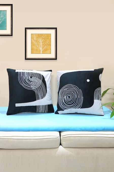 Mid July Home Black Velvet Embroidery Abstract Hand Set Of 2 Cushion Covers 