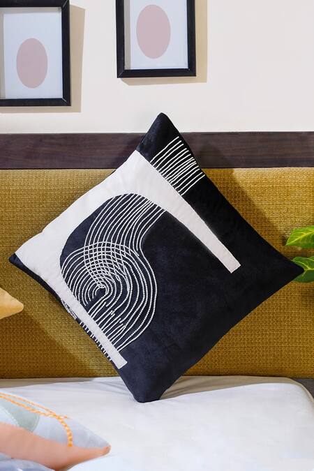 Buy_Mid July Home_Black Velvet Embroidery Abstract Hand Set Of 2 Cushion Covers_Online_at_Aza_Fashions