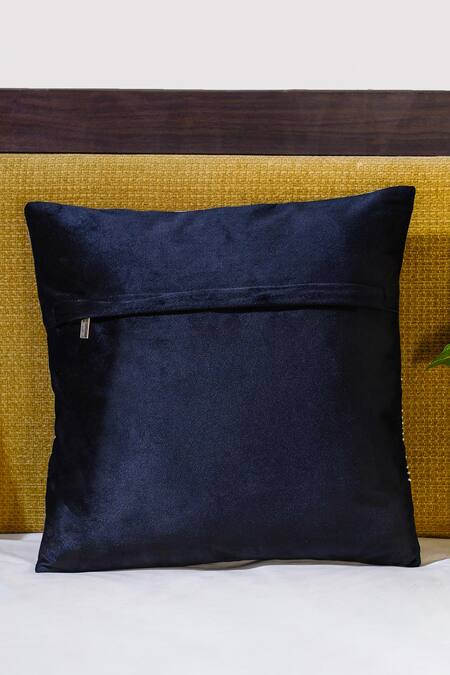 Buy_Mid July Home_Black Velvet Embroidery Abstract Hand Set Of 2 Cushion Covers