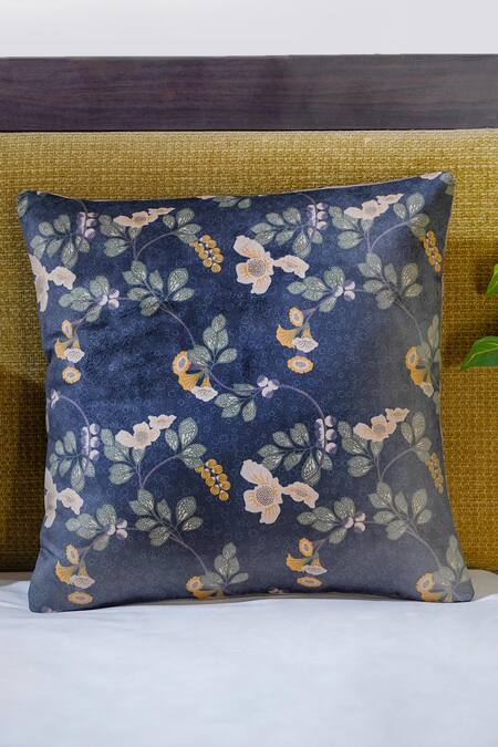 Mid July Home_Green Velvet Print Floral Set Of 2 Cushion Covers_Online_at_Aza_Fashions