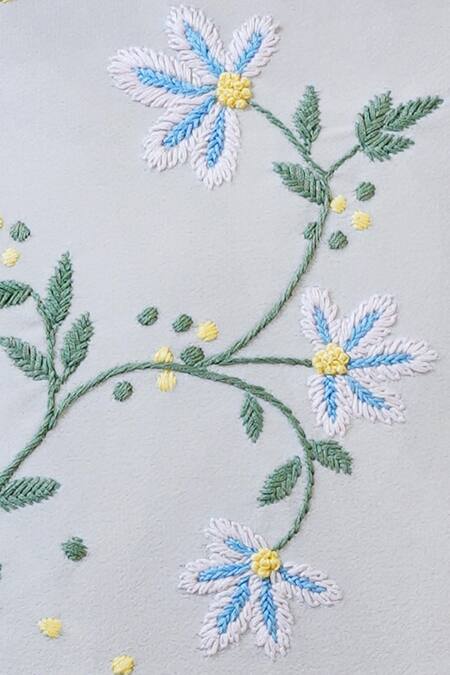 Buy_Mid July Home_Off White Velvet Embroidery Floral Whispers Spring Set 2 Cushion Covers_Online_at_Aza_Fashions