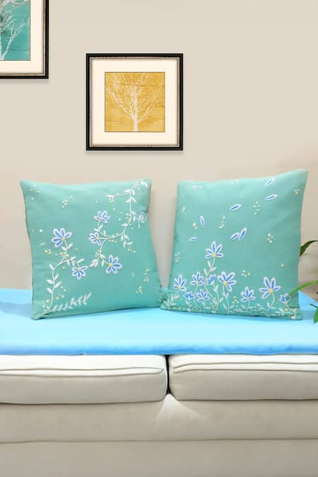 Mid July Home Blossom Embroidered Set Of 2 Cushion Covers 