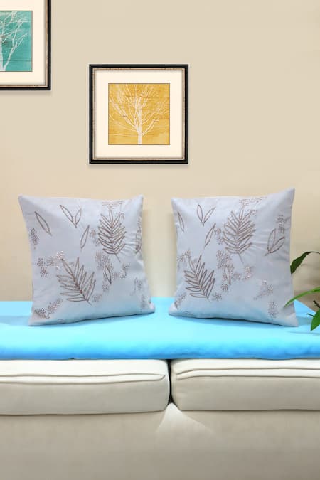 Mid July Home Foliage Embroidered Set Of 2 Cushion Covers 