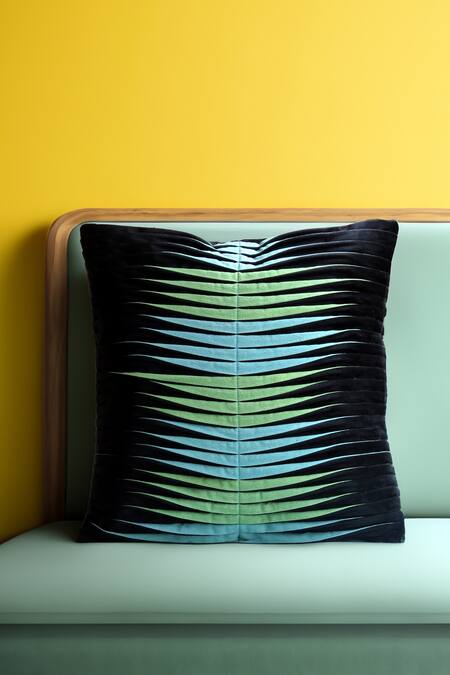 Mid July Home Blue Velvet Textured Hand Crafted Set Of 2 Cushion Covers Online at Aza Fashions Mid July Home_Blue Velvet Textured Hand Crafted Set Of 2 Cushion Covers_Online_at_Aza_Fashions