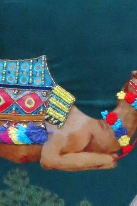 Buy Mid July Home Blue Velvet Print, Embroidery Camel Set Of 2 Cushion Covers Online at Aza Fashions Buy_Mid July Home_Blue Velvet Print, Embroidery Camel Set Of 2 Cushion Covers_Online_at_Aza_Fashions