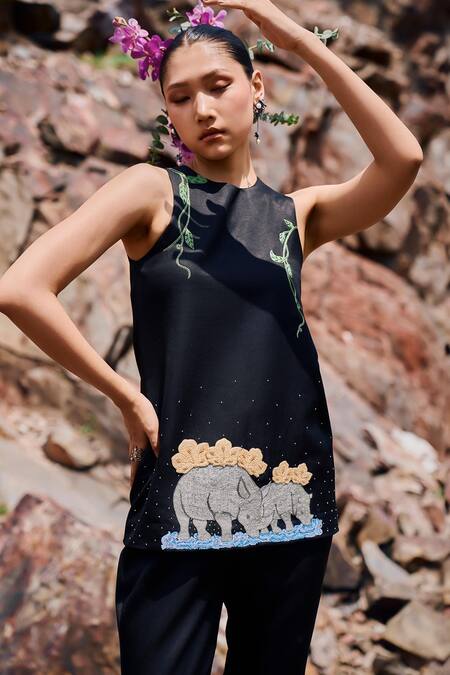 Shop The Whole Nine Yards Black Silk Cut Work, Embroidery Round Neck Drsya Kurta And Ziva Pant Set Online at Aza Fashions Shop_The Whole Nine Yards_Black Silk Cut Work, Embroidery Round Neck Drsya Kurta And Ziva Pant Set _Online_at_Aza_Fashions