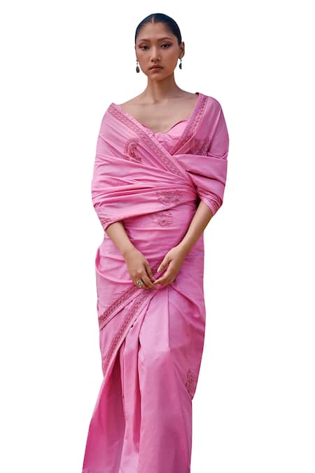 The Whole Nine Yards Pink Silk Zari, Embroidery Sweetheart Jaapi Zardozi Border Saree With Blouse Online at Aza Fashions The Whole Nine Yards_Pink Silk Zari, Embroidery Sweetheart Jaapi Zardozi Border Saree With Blouse _Online_at_Aza_Fashions