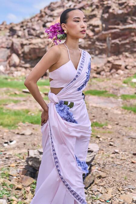 Buy The Whole Nine Yards Pink Silk Beads, Embroidery Halter Neck Kopou 3d Orchid Saree With Blouse Online at Aza Fashions Buy_The Whole Nine Yards_Pink Silk Beads, Embroidery Halter Neck Kopou 3d Orchid Saree With Blouse _Online_at_Aza_Fashions